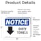 Signmission Dirty Towels (Down Arrow) Sign With Symbol, 5 in W x Rectangle, Vinyl Decal OS-2PACK-NS-D-35-L-11038 - alternate 5